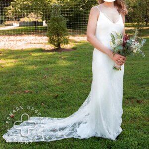 Lulu's Size M Infinite Glory White Maxi Dress with Hand-Sewn Lace Overlay